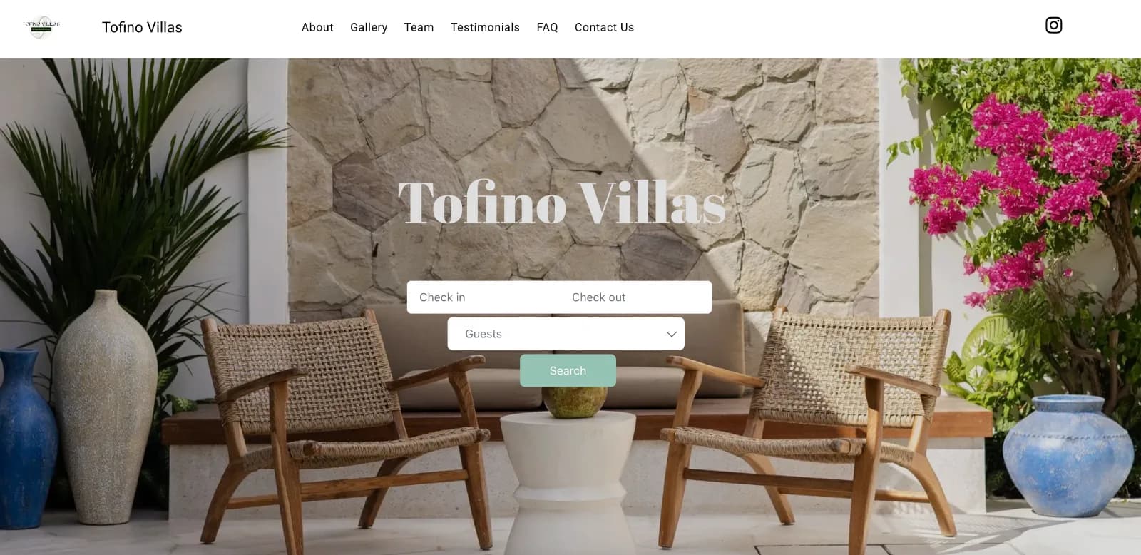 Tofino Villas svetainės pradinis puslapis